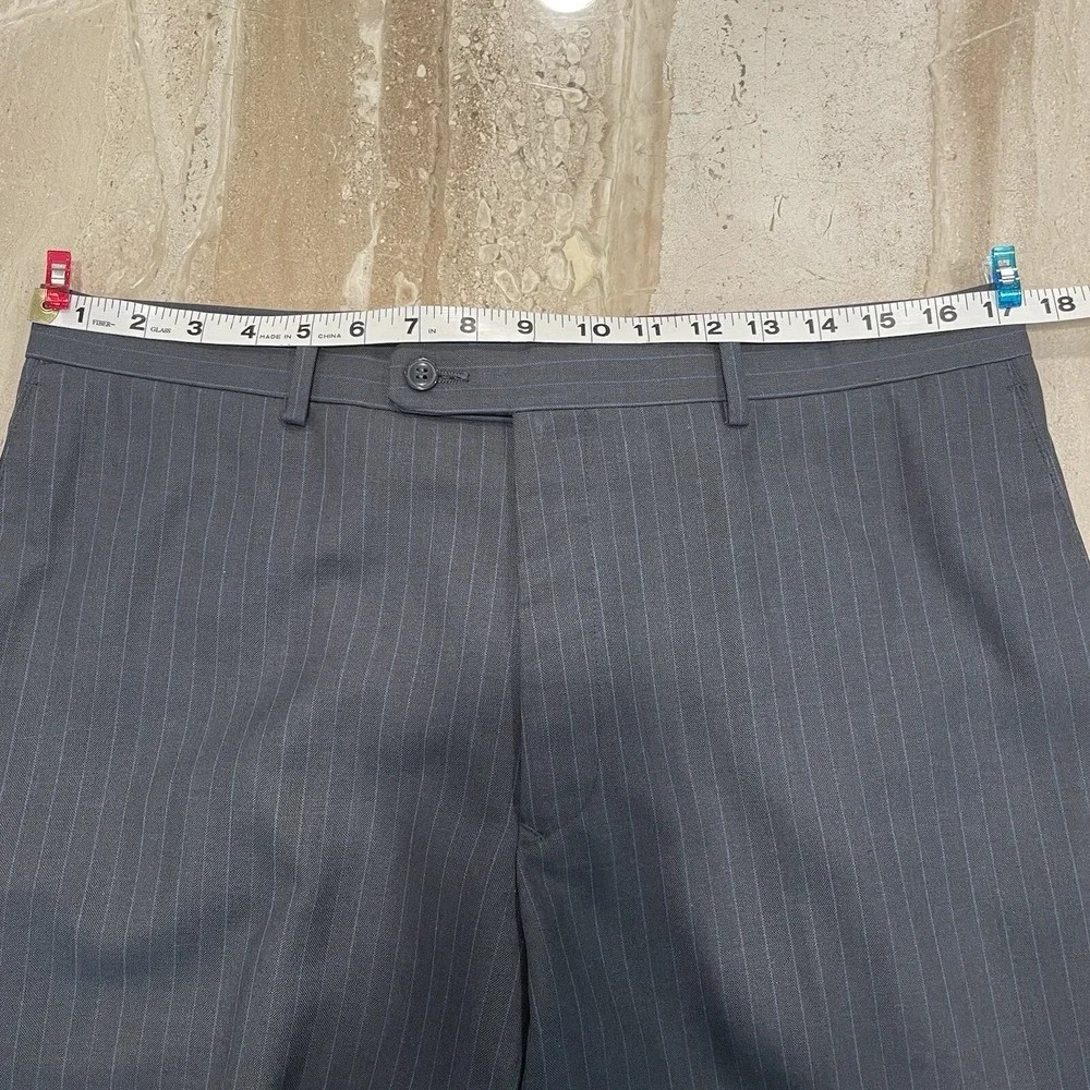 Angelo Rossi Mens Trousers Slacks Pants Suit Gray With Blue Pin‎ Stripe 35 x 30